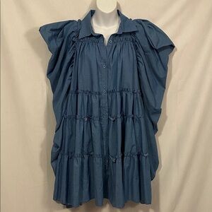 Chic Denim Blue Dress with Puff Sleeves